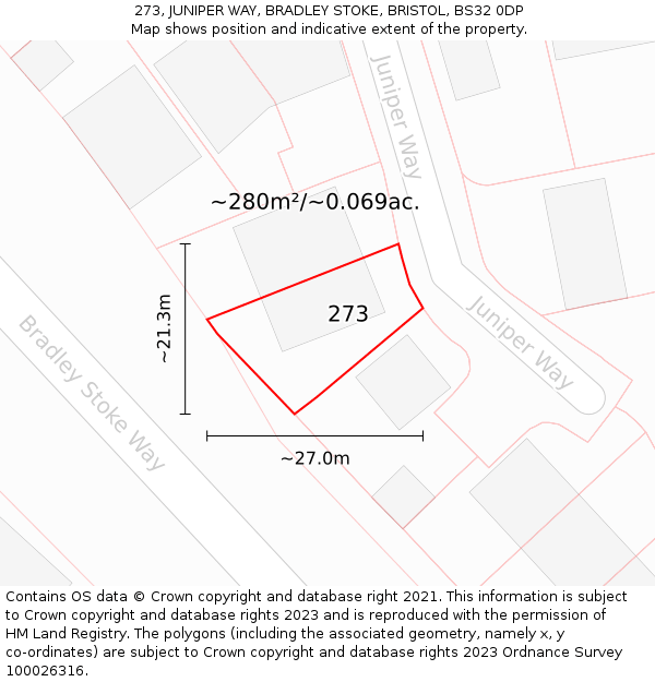 273, JUNIPER WAY, BRADLEY STOKE, BRISTOL, BS32 0DP: Plot and title map