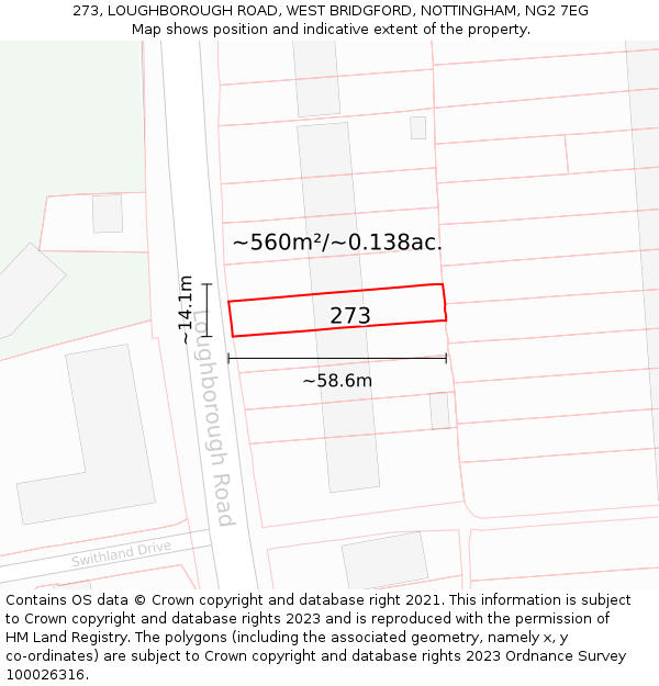 273, LOUGHBOROUGH ROAD, WEST BRIDGFORD, NOTTINGHAM, NG2 7EG: Plot and title map