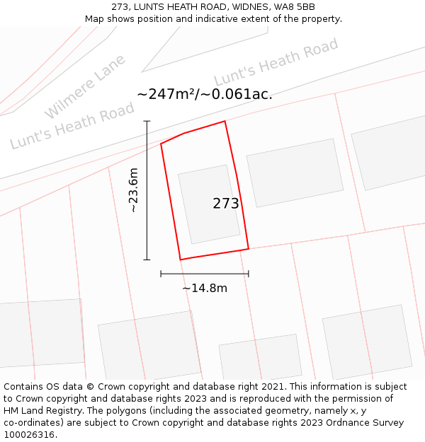 273, LUNTS HEATH ROAD, WIDNES, WA8 5BB: Plot and title map