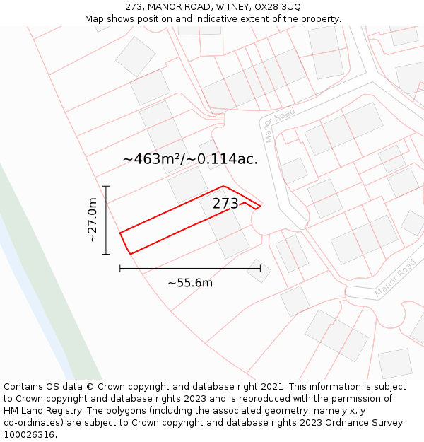 273, MANOR ROAD, WITNEY, OX28 3UQ: Plot and title map