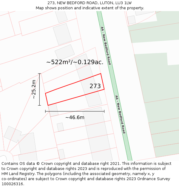 273, NEW BEDFORD ROAD, LUTON, LU3 1LW: Plot and title map