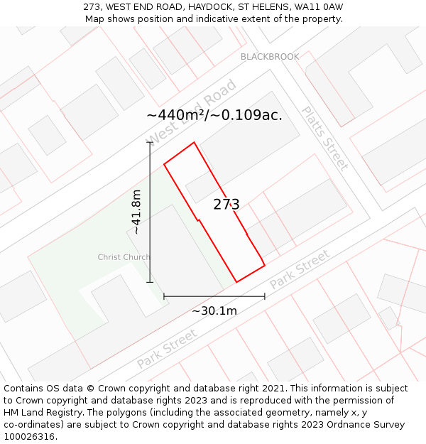 273, WEST END ROAD, HAYDOCK, ST HELENS, WA11 0AW: Plot and title map