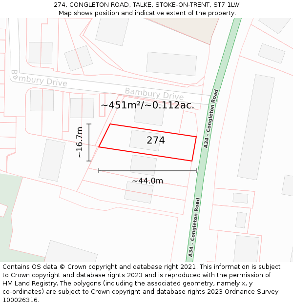 274, CONGLETON ROAD, TALKE, STOKE-ON-TRENT, ST7 1LW: Plot and title map