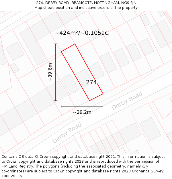 274, DERBY ROAD, BRAMCOTE, NOTTINGHAM, NG9 3JN: Plot and title map