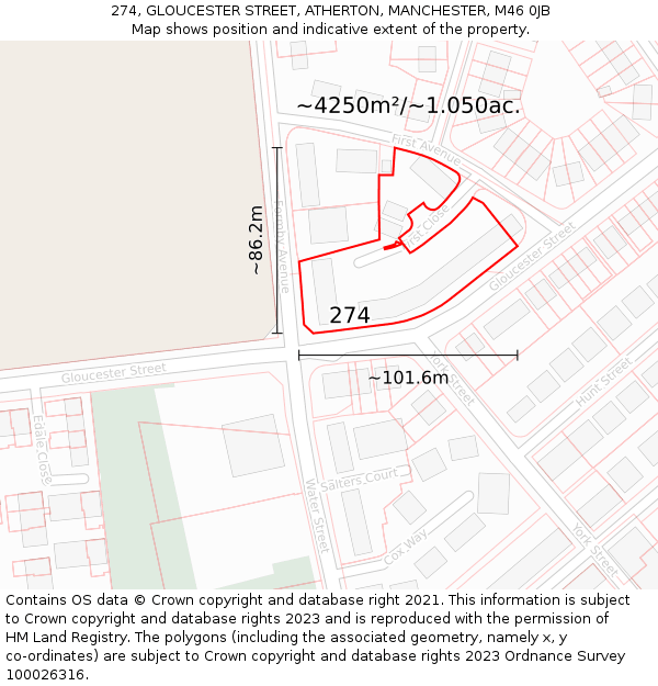 274, GLOUCESTER STREET, ATHERTON, MANCHESTER, M46 0JB: Plot and title map