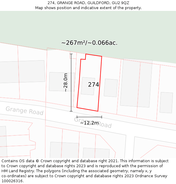 274, GRANGE ROAD, GUILDFORD, GU2 9QZ: Plot and title map