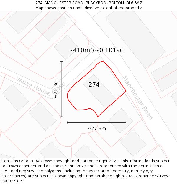 274, MANCHESTER ROAD, BLACKROD, BOLTON, BL6 5AZ: Plot and title map