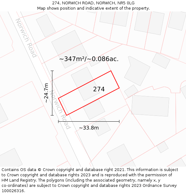 274, NORWICH ROAD, NORWICH, NR5 0LG: Plot and title map