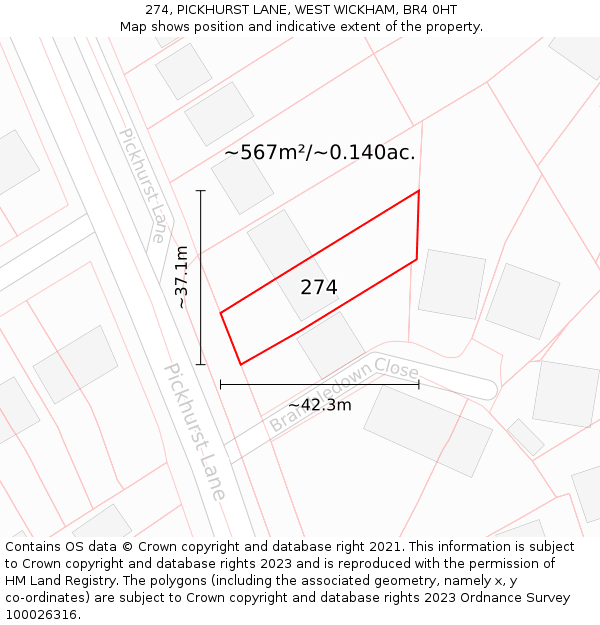 274, PICKHURST LANE, WEST WICKHAM, BR4 0HT: Plot and title map