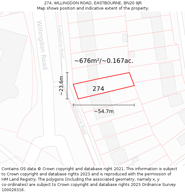274, WILLINGDON ROAD, EASTBOURNE, BN20 9JR: Plot and title map