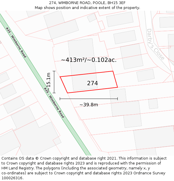 274, WIMBORNE ROAD, POOLE, BH15 3EF: Plot and title map