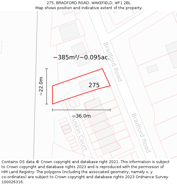 275, BRADFORD ROAD, WAKEFIELD, WF1 2BL: Plot and title map