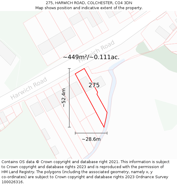 275, HARWICH ROAD, COLCHESTER, CO4 3DN: Plot and title map