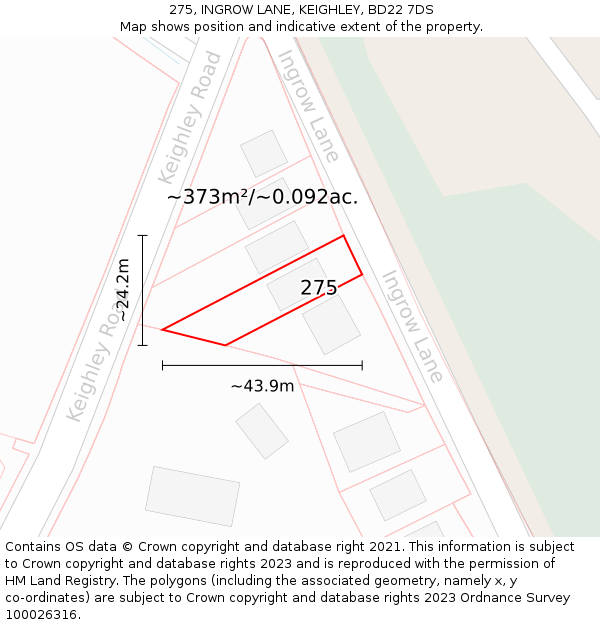 275, INGROW LANE, KEIGHLEY, BD22 7DS: Plot and title map