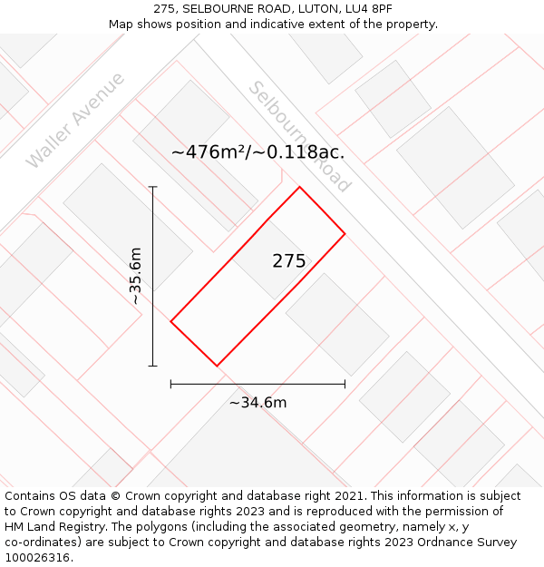 275, SELBOURNE ROAD, LUTON, LU4 8PF: Plot and title map