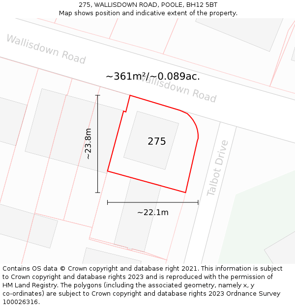 275, WALLISDOWN ROAD, POOLE, BH12 5BT: Plot and title map