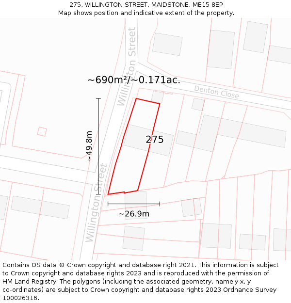 275, WILLINGTON STREET, MAIDSTONE, ME15 8EP: Plot and title map