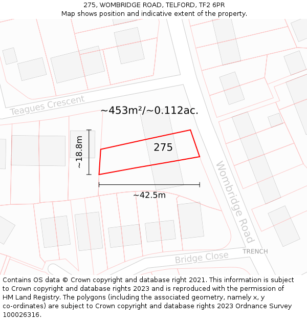 275, WOMBRIDGE ROAD, TELFORD, TF2 6PR: Plot and title map