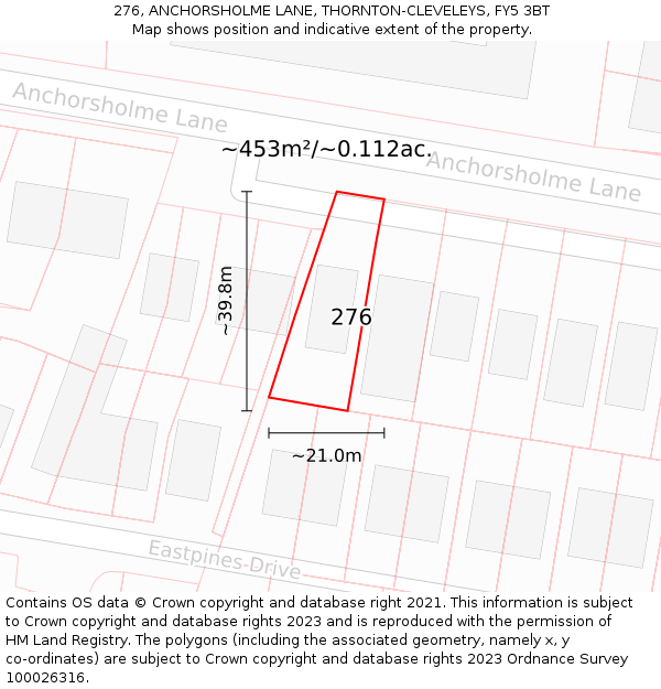 276, ANCHORSHOLME LANE, THORNTON-CLEVELEYS, FY5 3BT: Plot and title map