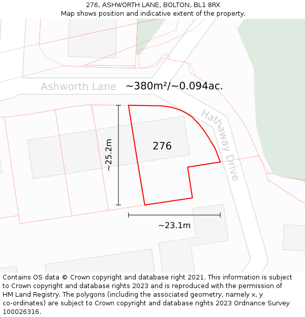 276, ASHWORTH LANE, BOLTON, BL1 8RX: Plot and title map