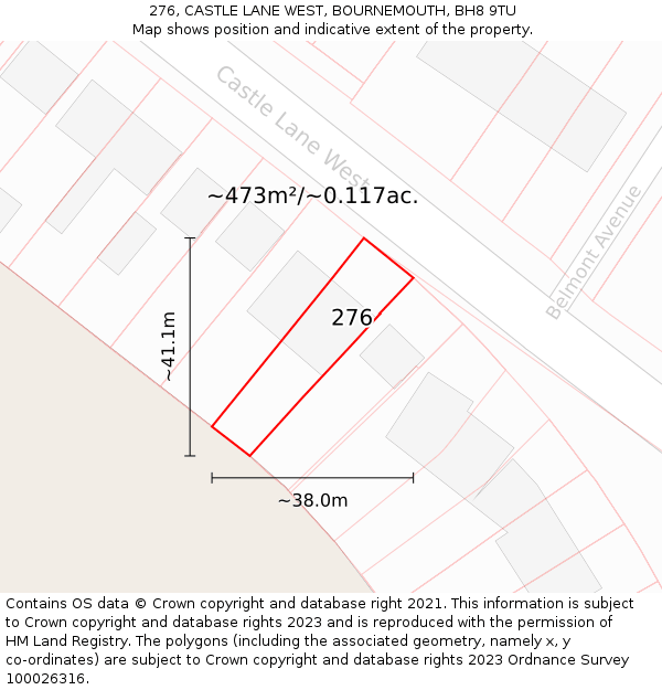 276, CASTLE LANE WEST, BOURNEMOUTH, BH8 9TU: Plot and title map