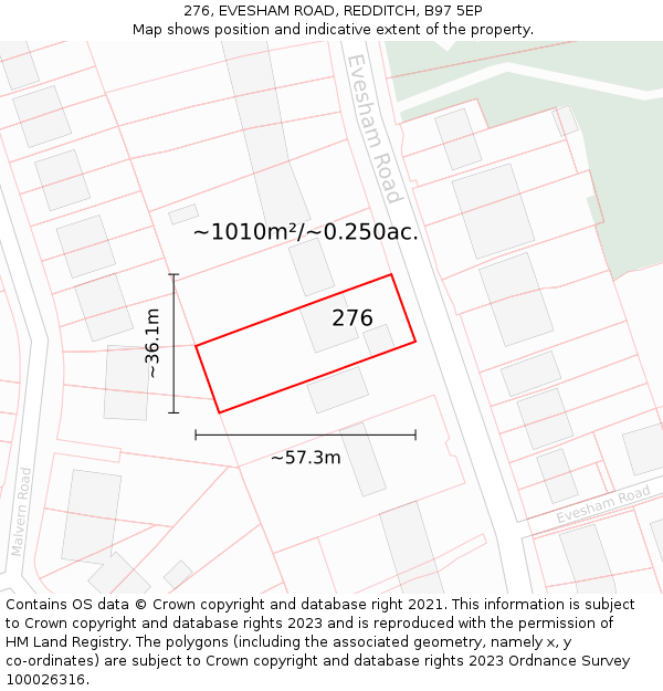 276, EVESHAM ROAD, REDDITCH, B97 5EP: Plot and title map