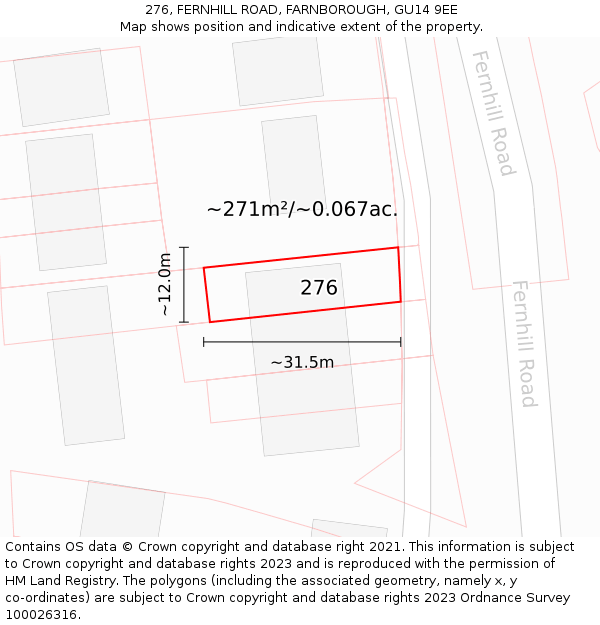 276, FERNHILL ROAD, FARNBOROUGH, GU14 9EE: Plot and title map