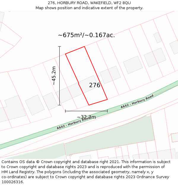 276, HORBURY ROAD, WAKEFIELD, WF2 8QU: Plot and title map