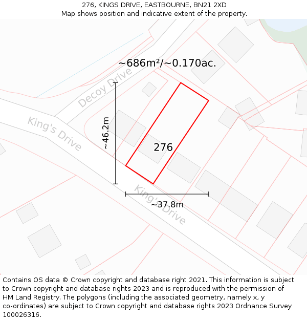 276, KINGS DRIVE, EASTBOURNE, BN21 2XD: Plot and title map