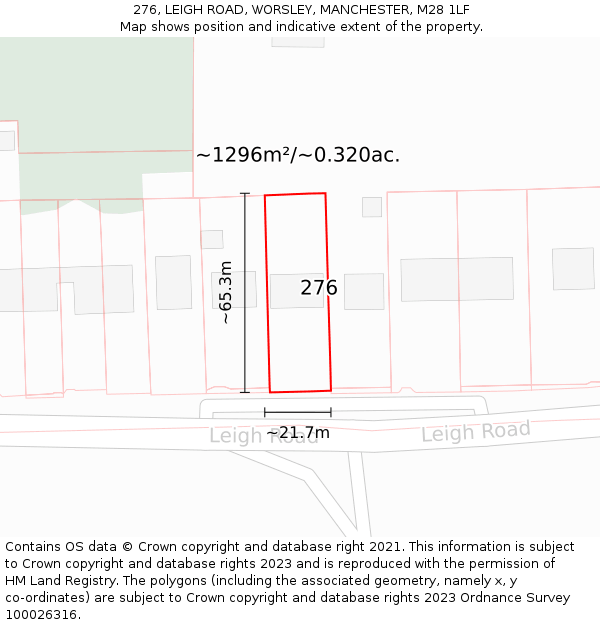 276, LEIGH ROAD, WORSLEY, MANCHESTER, M28 1LF: Plot and title map