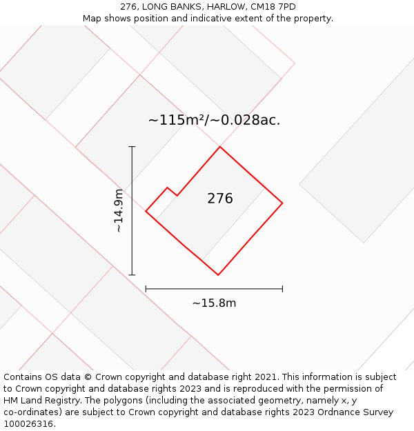 276, LONG BANKS, HARLOW, CM18 7PD: Plot and title map