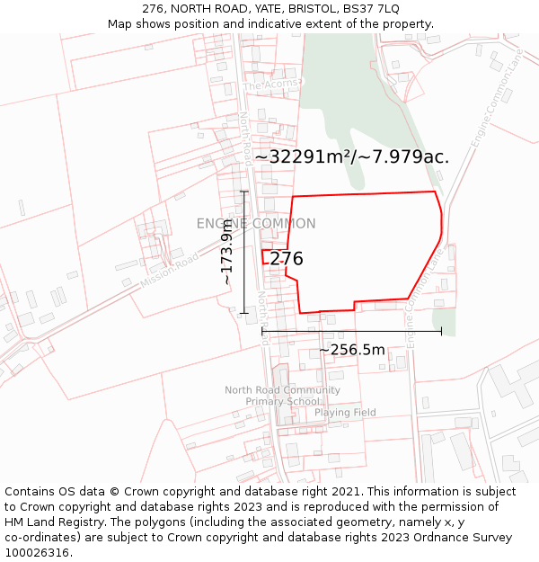 276, NORTH ROAD, YATE, BRISTOL, BS37 7LQ: Plot and title map