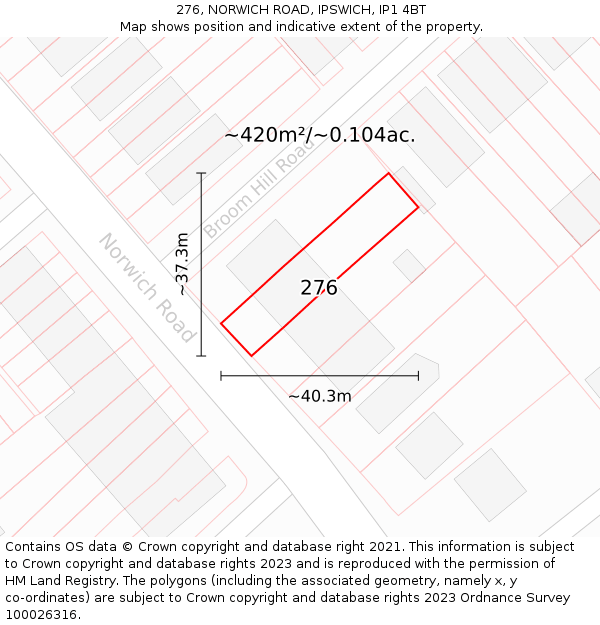 276, NORWICH ROAD, IPSWICH, IP1 4BT: Plot and title map