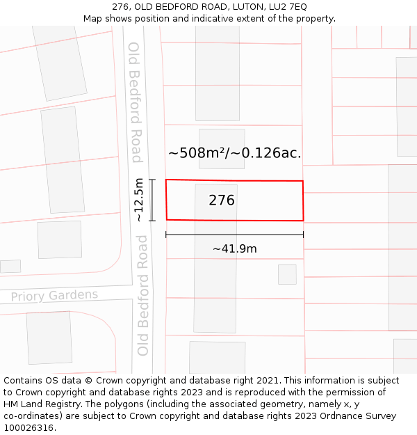 276, OLD BEDFORD ROAD, LUTON, LU2 7EQ: Plot and title map
