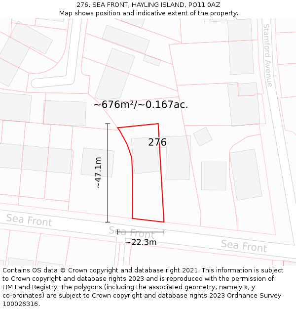 276, SEA FRONT, HAYLING ISLAND, PO11 0AZ: Plot and title map