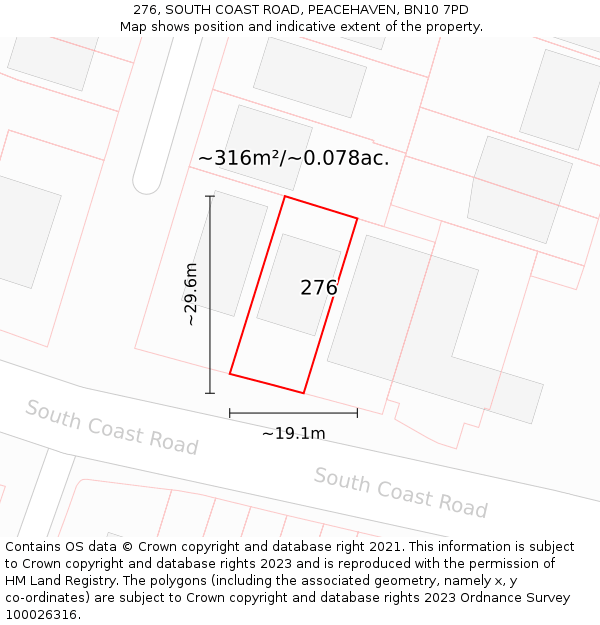 276, SOUTH COAST ROAD, PEACEHAVEN, BN10 7PD: Plot and title map