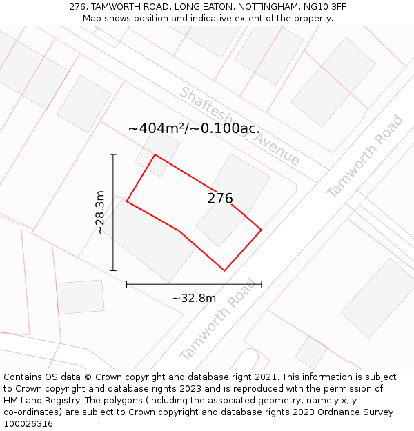 276, TAMWORTH ROAD, LONG EATON, NOTTINGHAM, NG10 3FF: Plot and title map