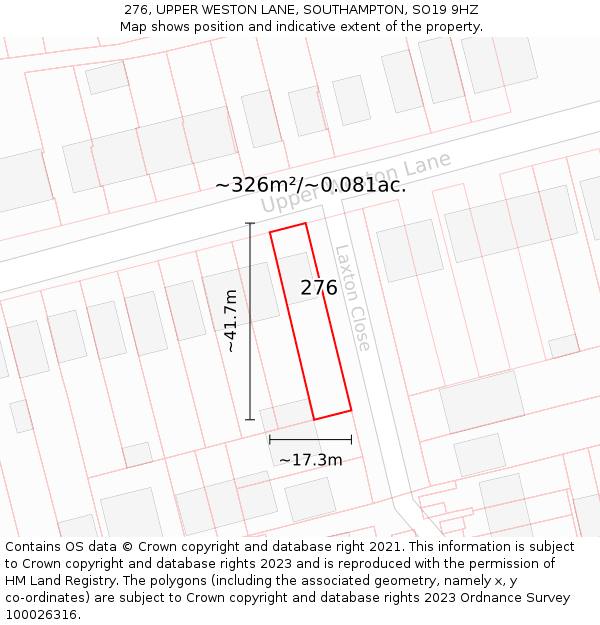 276, UPPER WESTON LANE, SOUTHAMPTON, SO19 9HZ: Plot and title map