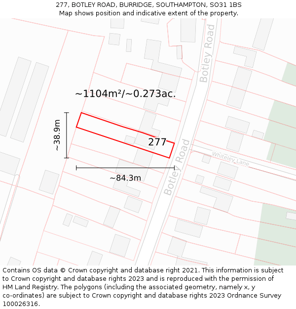 277, BOTLEY ROAD, BURRIDGE, SOUTHAMPTON, SO31 1BS: Plot and title map