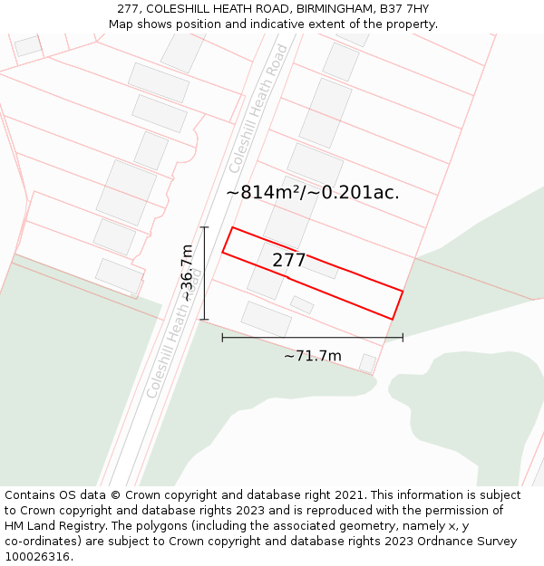 277, COLESHILL HEATH ROAD, BIRMINGHAM, B37 7HY: Plot and title map