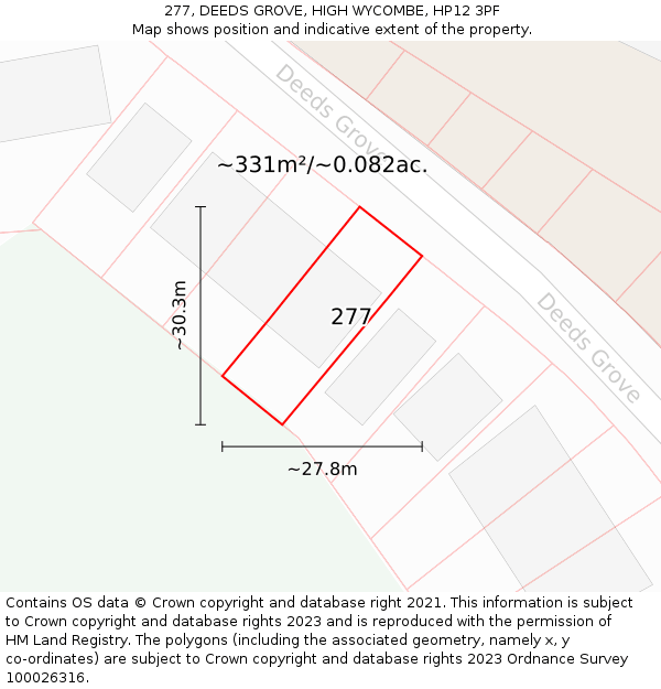 277, DEEDS GROVE, HIGH WYCOMBE, HP12 3PF: Plot and title map