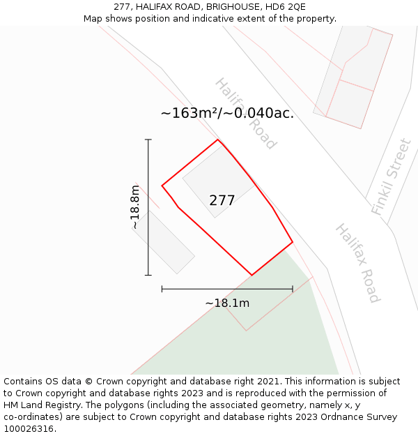 277, HALIFAX ROAD, BRIGHOUSE, HD6 2QE: Plot and title map