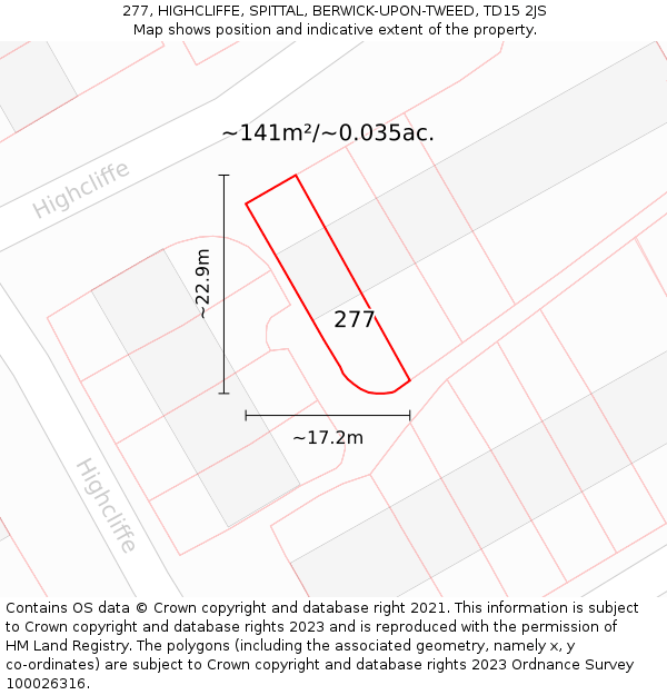 277, HIGHCLIFFE, SPITTAL, BERWICK-UPON-TWEED, TD15 2JS: Plot and title map