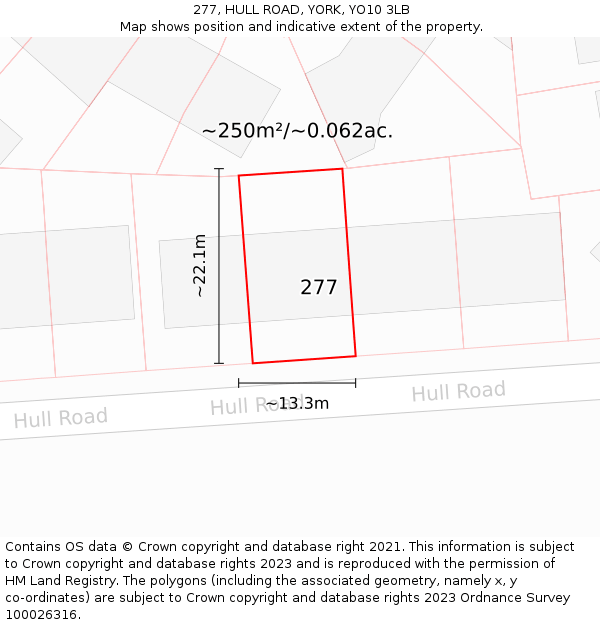 277, HULL ROAD, YORK, YO10 3LB: Plot and title map