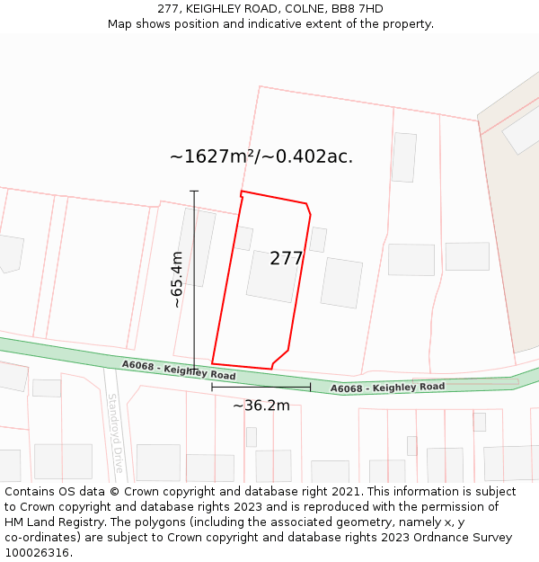 277, KEIGHLEY ROAD, COLNE, BB8 7HD: Plot and title map