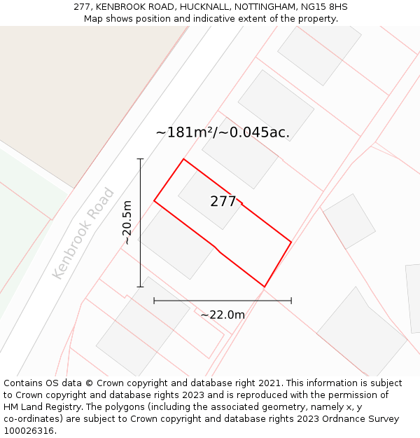 277, KENBROOK ROAD, HUCKNALL, NOTTINGHAM, NG15 8HS: Plot and title map