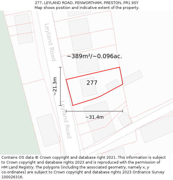 277, LEYLAND ROAD, PENWORTHAM, PRESTON, PR1 9SY: Plot and title map