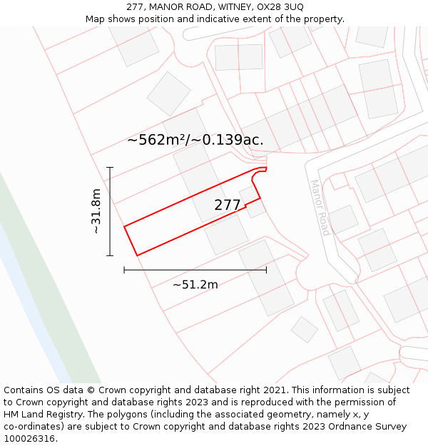 277, MANOR ROAD, WITNEY, OX28 3UQ: Plot and title map