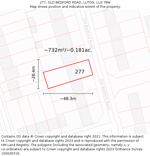 277, OLD BEDFORD ROAD, LUTON, LU2 7BW: Plot and title map