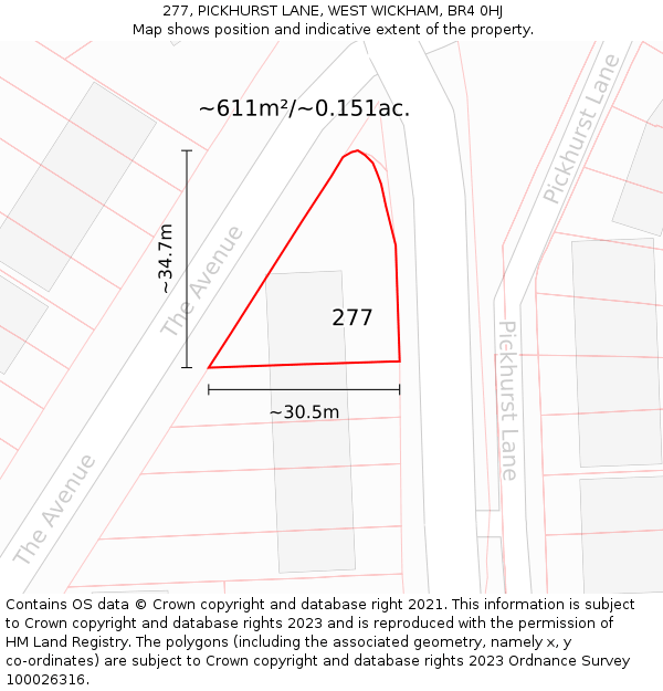 277, PICKHURST LANE, WEST WICKHAM, BR4 0HJ: Plot and title map